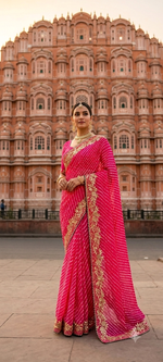 Load image into Gallery viewer, Leheriya Mothra Georgette Saree - Gota & Cutdana Work