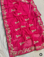 Load image into Gallery viewer, Leheriya Mothra Georgette Saree - Gota & Cutdana Work