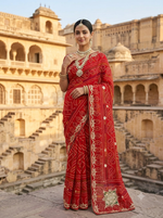 Load image into Gallery viewer, Pure Georgette Rajasthani Chunri Bandhej Saree With Gota Patti hand work