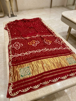 Load image into Gallery viewer, Pure Modal Gajji Silk Hand Bandhej Saree With Heavy Gota Patti Handwork