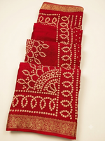 Load image into Gallery viewer, Pure Georgette Jaipuri Rasmandal Bandhej Print Saree With Heavy Zari Border