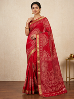 Load image into Gallery viewer, Pure Georgette Jaipuri Rasmandal Bandhej Print Saree With Heavy Zari Border