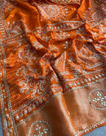 Load image into Gallery viewer, Handcrafted Pure Upada Silk Ghevar Bandhej Saree with Heavy Gota Work
