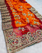 Load image into Gallery viewer, Georgette Fabric Peela Chunri Saree With Resham & Sequence peacock Work Saree