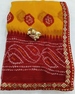 Load image into Gallery viewer, Georgette Fabric Laadu Peela Faag Special Saree With Sequence Work Border Saree