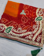 Load image into Gallery viewer, Pure Georgette Fabric Chunri Peela Bbandhej Saree With Gota Patti Hand Work Saree