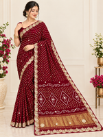 Load image into Gallery viewer, Pure Gajji Modal Silk Hand Bandhej Saree | Heavy Hand Gota Patti Work | Royal Rajasthani Designer Saree ❤️