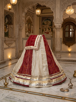 Load image into Gallery viewer, Pure Cosmos Silk & Pure Georgette Bandhej Panel Lehenga Set with Gota Work