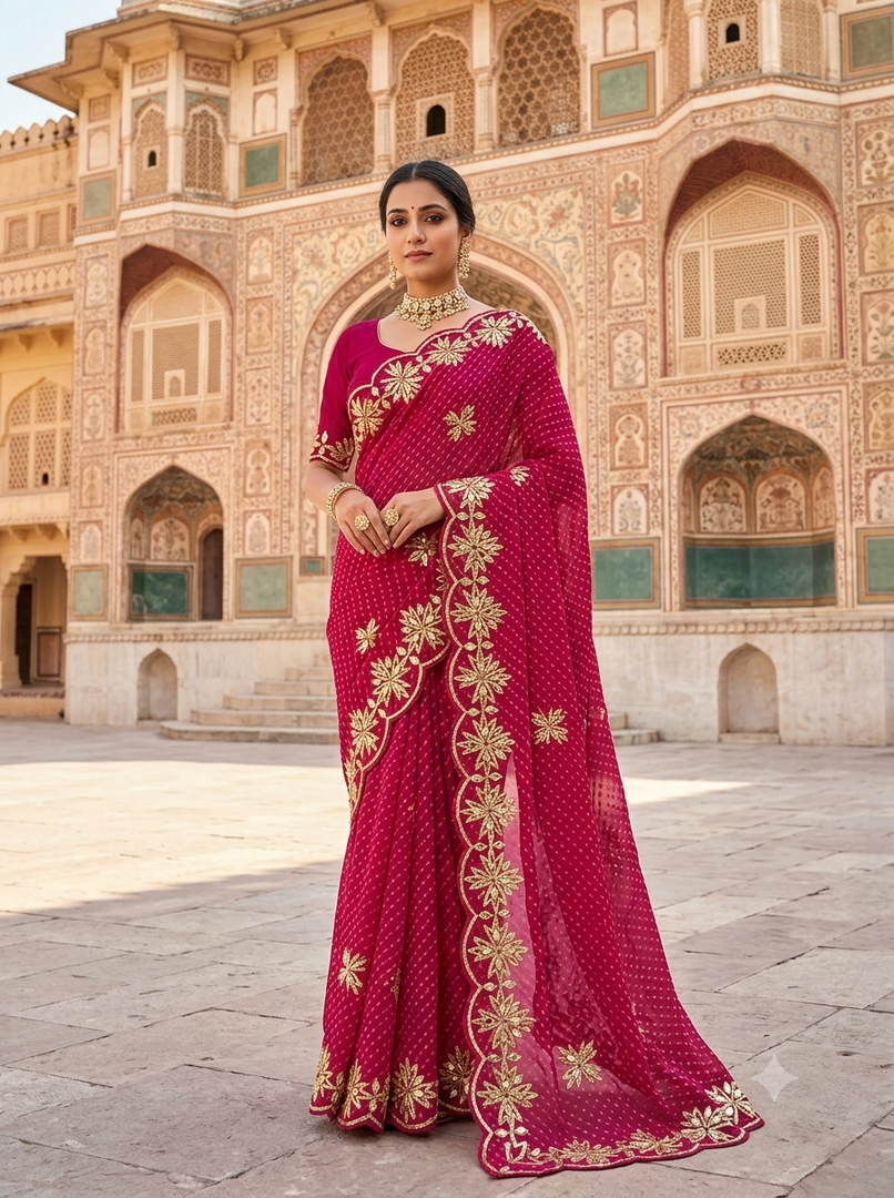 Mothda Lehriya Saree Kacha Gota Work