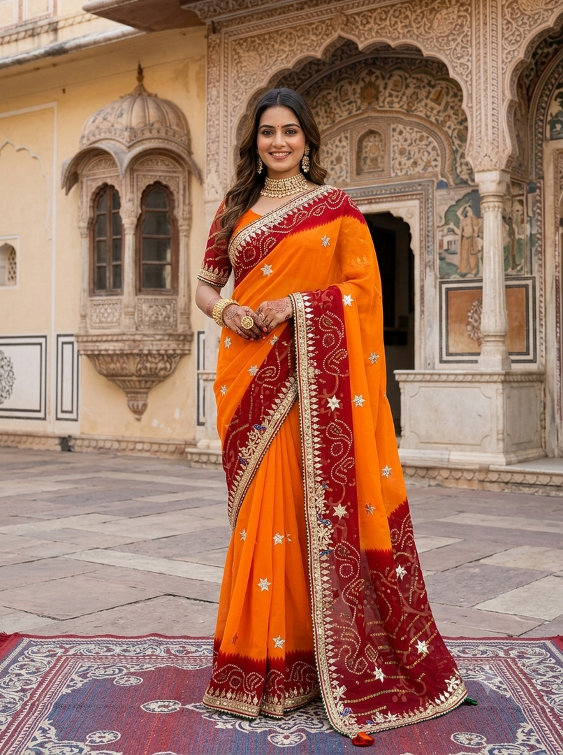 Georgette Peela Saree with Gota Patti Hand Work