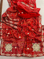 Load image into Gallery viewer, Pure Georgette Rajasthani Chunri Bandhej Saree With Gota Patti hand work