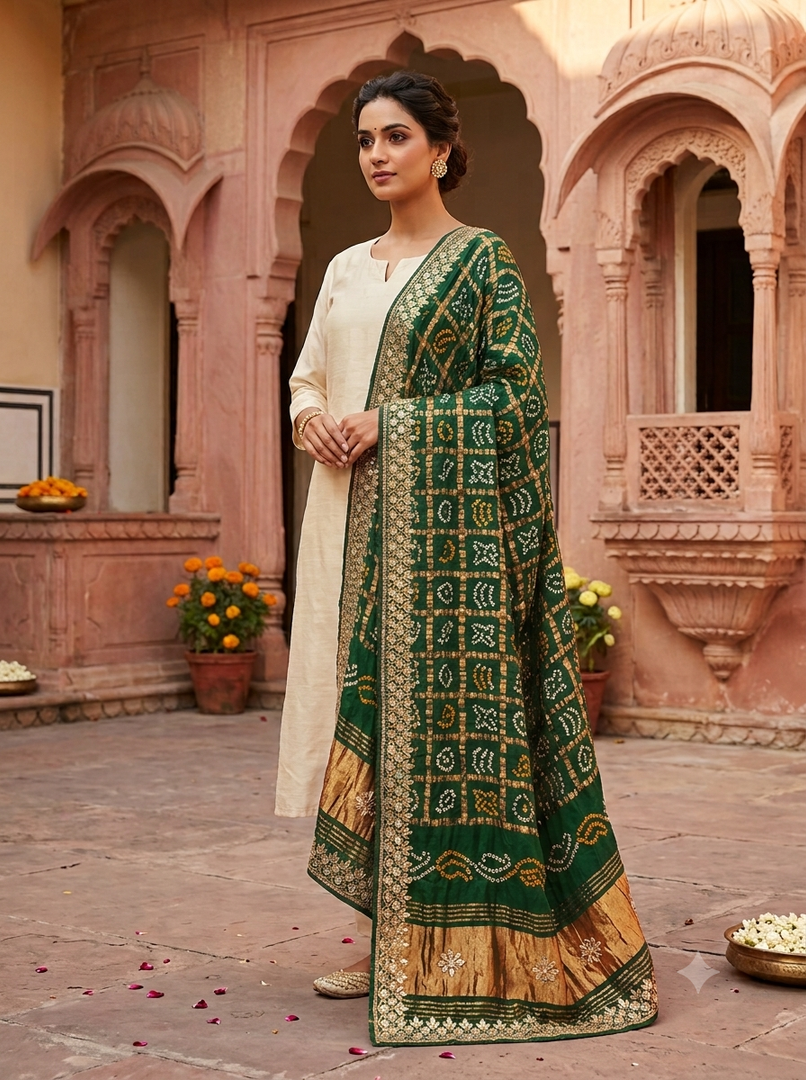 Pure Gajji Ghatchola Dupatta With Heavy Cutdana, Patra & Gota Patti Work With Lakdi Patta Zari Palla