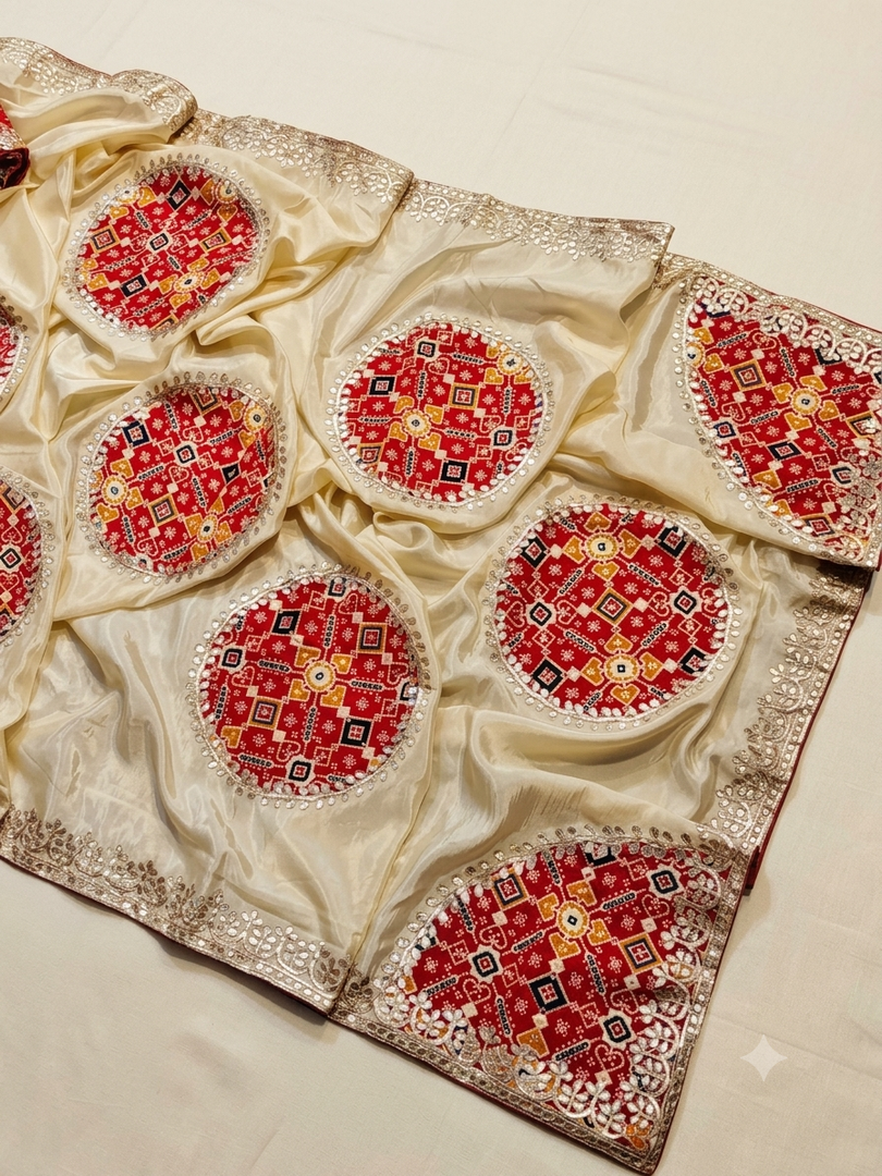 Pure Cosmos Silk Patola Patch Work Saree With Heavy Gota Patti Handwork