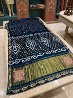 Load image into Gallery viewer, Pure Modal Gajji Silk Hand Bandhej Saree With Heavy Gota Patti Handwork