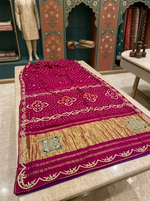 Load image into Gallery viewer, Pure Modal Gajji Silk Hand Bandhej Saree With Heavy Gota Patti Handwork