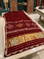 Load image into Gallery viewer, Pure Modal Gajji Silk Hand Bandhej Saree With Heavy Gota Patti Handwork