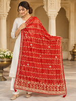 Load image into Gallery viewer, Pure Russian Silk Luxury Dupatta With Heavy Zari, Resham &amp; Gota Patti Hand Work