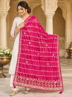 Load image into Gallery viewer, Pure Russian Silk Luxury Dupatta With Heavy Zari, Resham &amp; Gota Patti Hand Work