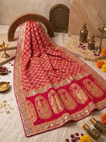 Load image into Gallery viewer, Pure Khaddi Georgette Bandhani Dupatta With Heavy Zari &amp; Resham Weaving with heavy hand work
