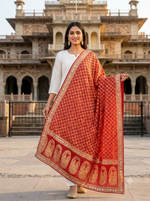 Load image into Gallery viewer, Pure Khaddi Georgette Bandhani Dupatta With Heavy Zari &amp; Resham Weaving with heavy hand work