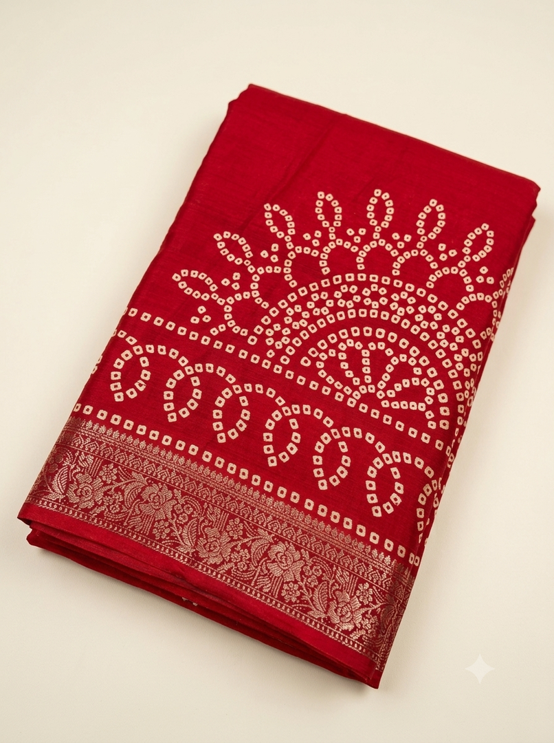 Pure Georgette Jaipuri Rasmandal Bandhej Print Saree With Heavy Zari Border