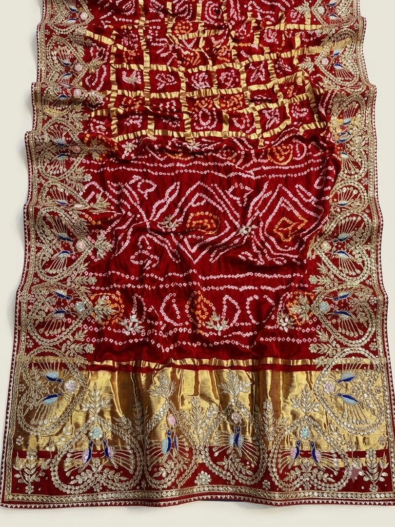 Pure Gajji Silk Ghatchola Saree with Exquisite Heavy Gota Patti Handwork