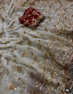 Load image into Gallery viewer, Pure Diamond Chiffon Rajwada Saree with Heavy Kaccha Gota Jaal &amp; Sabyasachi Style Border