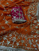 Load image into Gallery viewer, Pure Diamond Chiffon Rajwada Saree with Heavy Kaccha Gota Jaal &amp; Sabyasachi Style Border