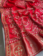 Load image into Gallery viewer, Handcrafted Pure Upada Silk Ghevar Bandhej Saree with Heavy Gota Work