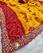 Georgette Fabric Laadu Peela Faag Special Saree