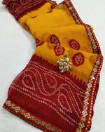 Load image into Gallery viewer, Georgette Fabric Laadu Peela Faag Special Saree With Sequence Work Border Saree