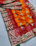 Load image into Gallery viewer, Pure Georgette Fabric Chunri Peela Bbandhej Saree With Gota Patti Hand Work Saree