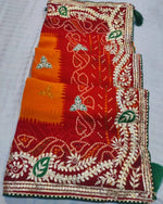 Load image into Gallery viewer, Pure Georgette Fabric Chunri Peela Bbandhej Saree With Gota Patti Hand Work Saree