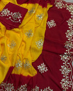 Load image into Gallery viewer, Pure Upada Silk Fabric Yellow &amp; red Faag Special Saree With Sikhiya Charkhi gota Hand Work Saree