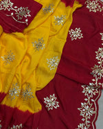 Load image into Gallery viewer, Pure Upada Silk Fabric Yellow &amp; red Faag Special Saree With Sikhiya Charkhi gota Hand Work Saree