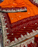 Load image into Gallery viewer, Georgeete Fabric Jaipuri Peela Chunri Bandhej Saree With Gota Patti Hand Work Saree