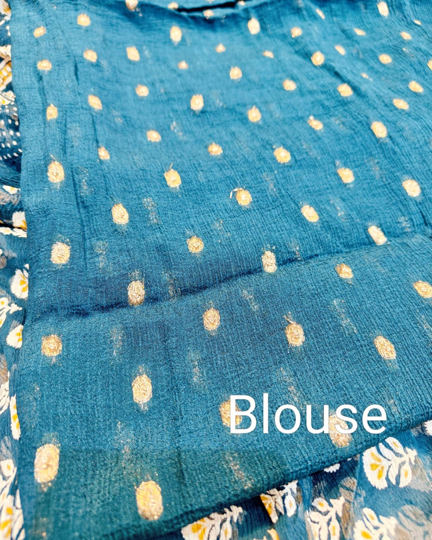 Pure Diamond Chiffon Fabric Saree With Sanganeri Hand Block Print Saree