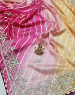 Load image into Gallery viewer, Pure Chinon Fabric Multicolor Leheriya Bandhej Saree With Sikhiya Charkhi gota work saree