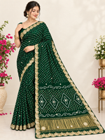 Load image into Gallery viewer, Pure Gajji Modal Silk Hand Bandhej Saree | Heavy Hand Gota Patti Work | Royal Rajasthani Designer Saree ❤️