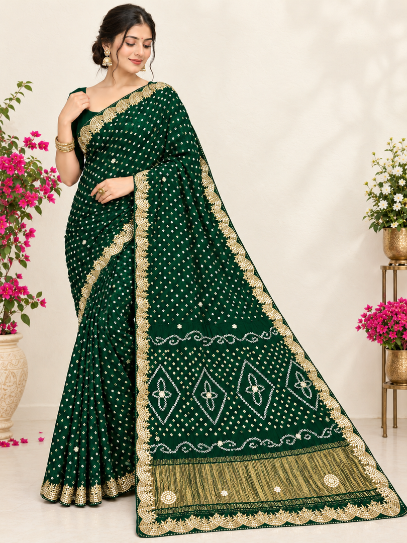 Pure Gajji Modal Silk Hand Bandhej Saree | Heavy Hand Gota Patti Work | Royal Rajasthani Designer Saree ❤️