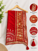 Load image into Gallery viewer, Pure Gajji Silk Rasmandal Chakra Bandhani Dupatta With Heavy Kaccha Gota &amp; Lakdi Patta Palla