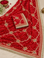 Load image into Gallery viewer, Royal Jaipuri Bandhej | Pure Georgette | Heavy Kaccha Sikhiya Charkhi Gota Jaal | Rajputi Lace Border