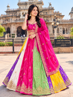 Load image into Gallery viewer, Premium Multicolour Pure Upada Silk Lehenga Set With Heavy Cutdana &amp; Resham Work