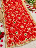 Load image into Gallery viewer, Royal Jaipuri Bandhej | Pure Georgette | Heavy Kaccha Sikhiya Charkhi Gota Jaal | Rajputi Lace Border