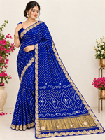 Load image into Gallery viewer, Pure Gajji Modal Silk Hand Bandhej Saree | Heavy Hand Gota Patti Work | Royal Rajasthani Designer Saree ❤️