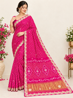 Load image into Gallery viewer, Pure Gajji Modal Silk Hand Bandhej Saree | Heavy Hand Gota Patti Work | Royal Rajasthani Designer Saree ❤️