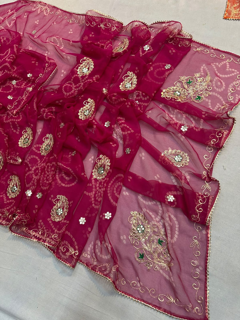 Bandhani Georgette Saree with Beautiful Kasab Hand Embroidery Work