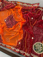 Load image into Gallery viewer, Laddu Peela 60 Gram Georgette Bandhej Saree with Peacock Butta Gota Patti Work