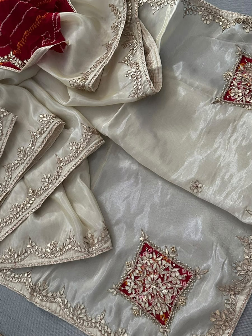 Royal Cosmos Silk Saree with Heavy Gota Patti Handwork | Pure Oseriya Bandhani Blouse | Saree Ghar Jaipur
