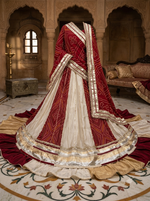 Load image into Gallery viewer, Pure Cosmos Silk &amp; Pure Georgette Bandhej Panel Lehenga Set with Gota Work
